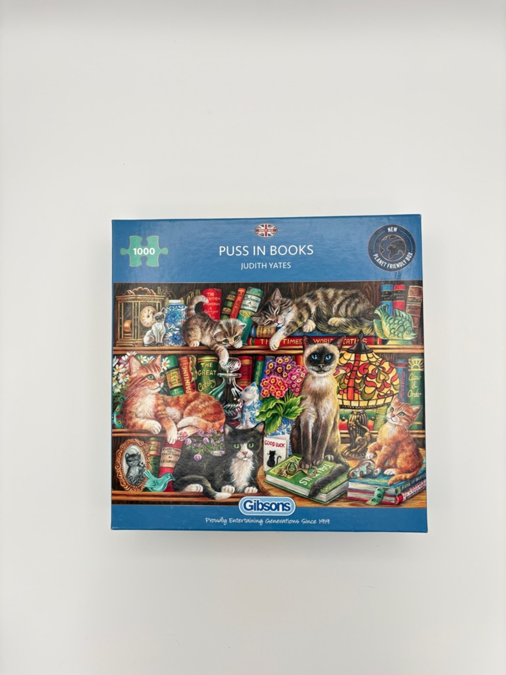Gibsons Puss in Books 1000 Piece Puzzle Judith Yates Open Box NEW Sealed Pieces
